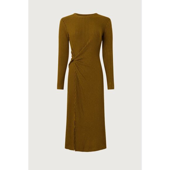 Tanya Taylor Elana Green Brown Ribbed Knit Long Sleeve Knotted Midi Dress Size M - Picture 4 of 16